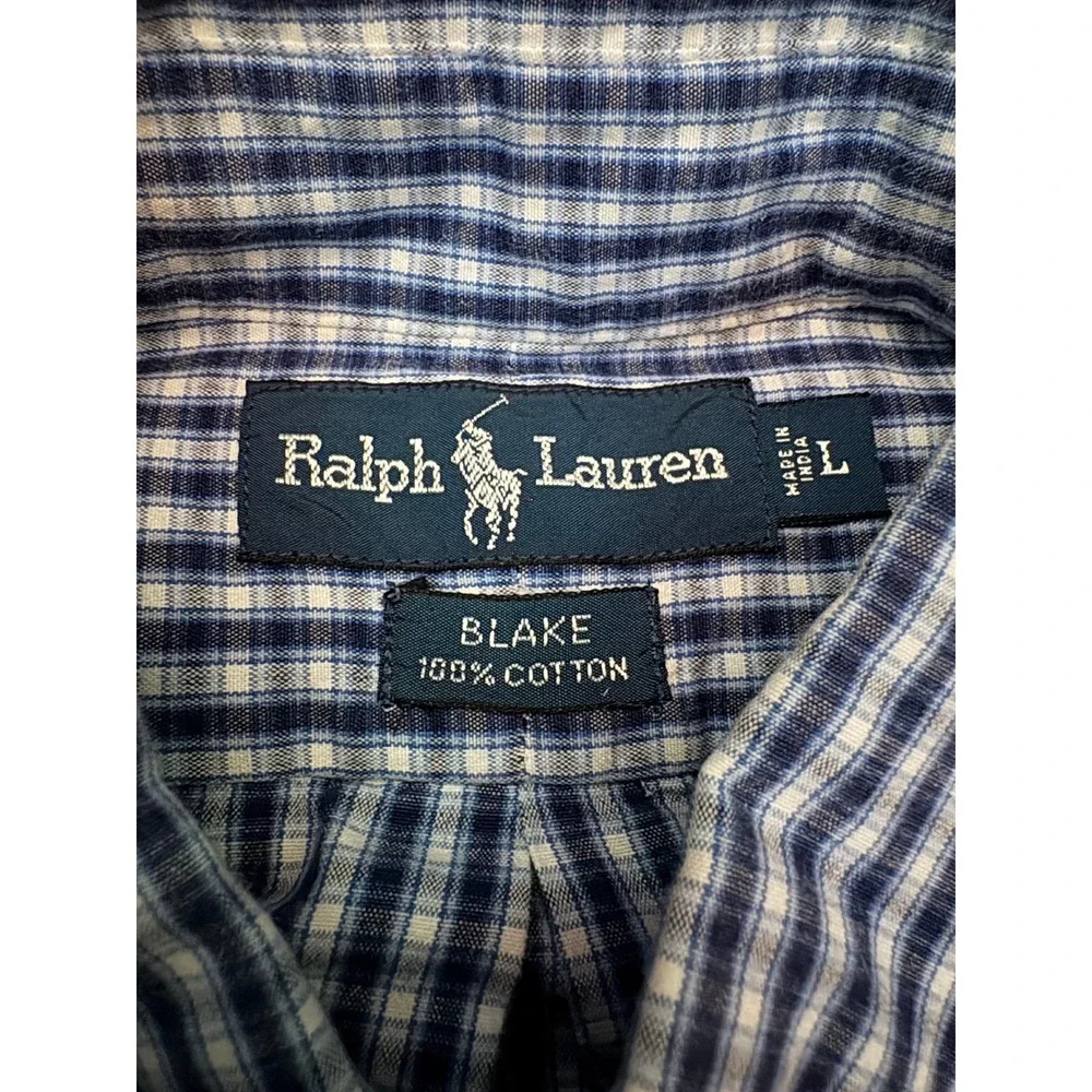 Ralph Lauren Blake Blue White Gingham Check Button Down Shirt Mens Size L Cotton